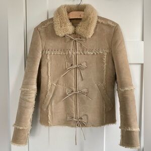 vintage 90s Y2K Aldo cream beige real suede faux shewrling crop coat jacket S M